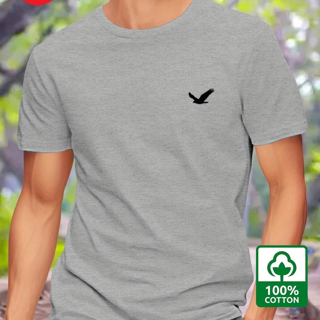 Mens Summer Cotton Eagle Graphic Printed Fashion Sports and Leisure Loose Round Neck Short Sleeve Tshirt Top