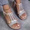 Модные женские босоножки, летние бохо, стразы, повседневные босоножки на платформе, женские с открытым носком, пляжные сандалии на танкетке для женщин