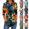Women's Loose Button Collar Vintage Floral Print Three-quarter Sleeve T-Shirt Shirt