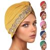 Women Headscarf Elastic Head Circumference Twisted Design Turban Hat with Rhinestones Decor Hair Accessories