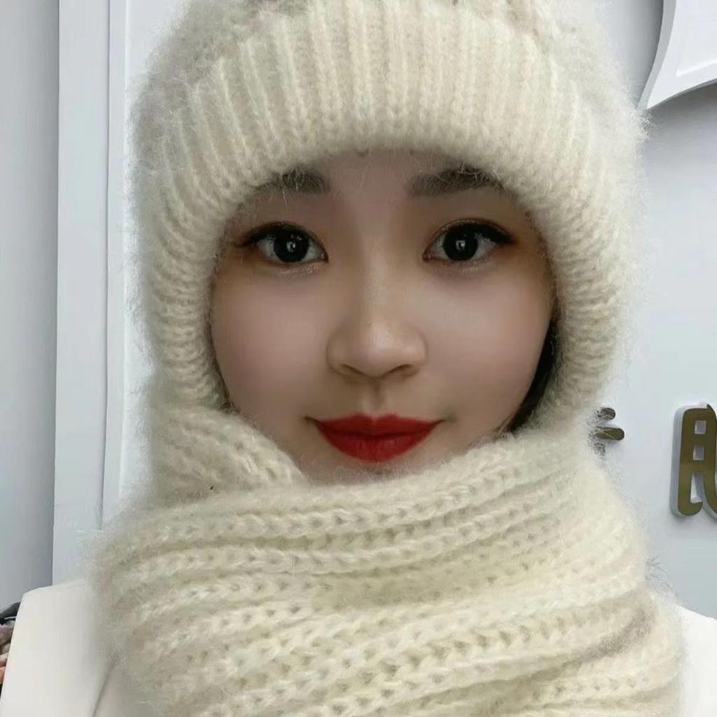 Winter Womens Warm Double Layer Padded Thickened Hat Scarf One Knitted Hat Wool Knitting Net Explosion Models Wind Snow Beanies Hats