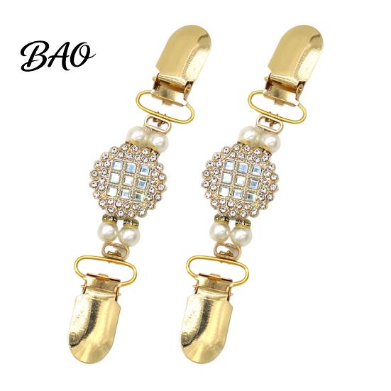 Cardigan Clip 2Pcs Vintage Sweater Clips for Women Girls, Retro Faux Pearl And Rhinestones Clips, Elegant Button Collar Pin Dresses Shawls, Adjustable