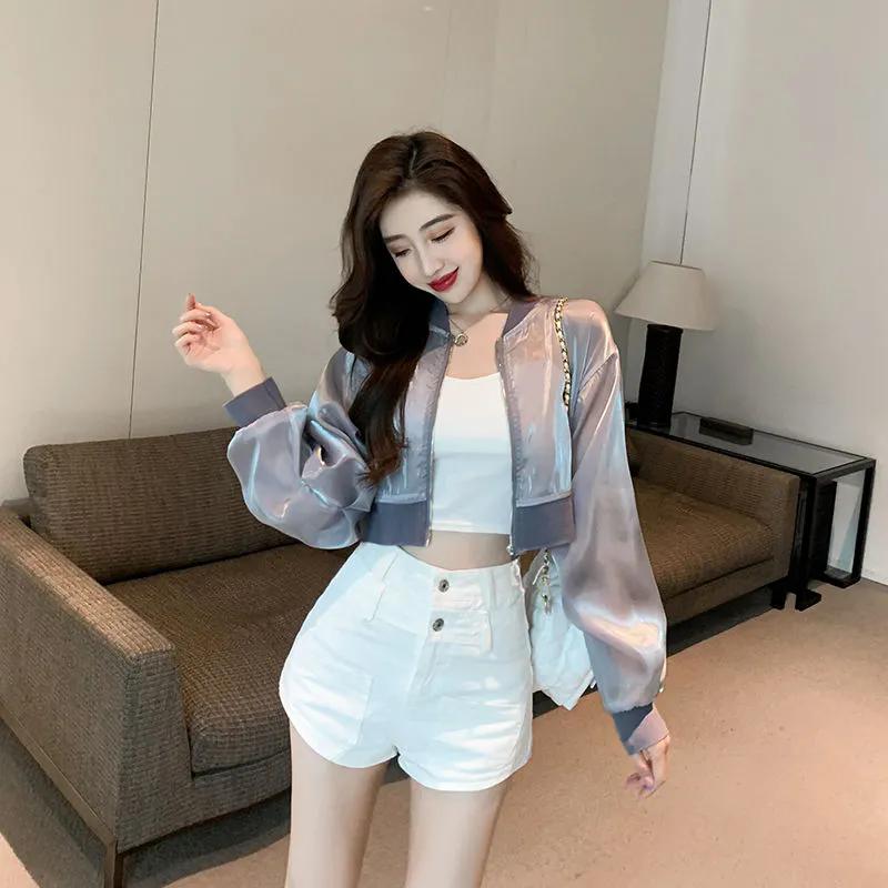 WTEMPO Весна-лето Женские повседневные короткие пальто на молнии Женские однотонные повседневные универсальные кардиганы с круглым вырезом и защитой от солнца