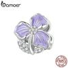 BAMOER Стерлингового Серебра 925 Фиолетовый Цветок Подвеска-Подвеска для Браслета DIY Ювелирные Изделия