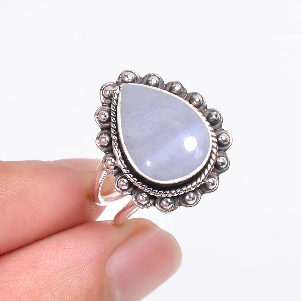 Blue Lace Agate - Namibia Gemstone 925 Sterling Silver Ring V9477, Blue Ring, Pear Ring, Valentin's Day Gift, Gift For Her, Birthday Gift, Handmade Je