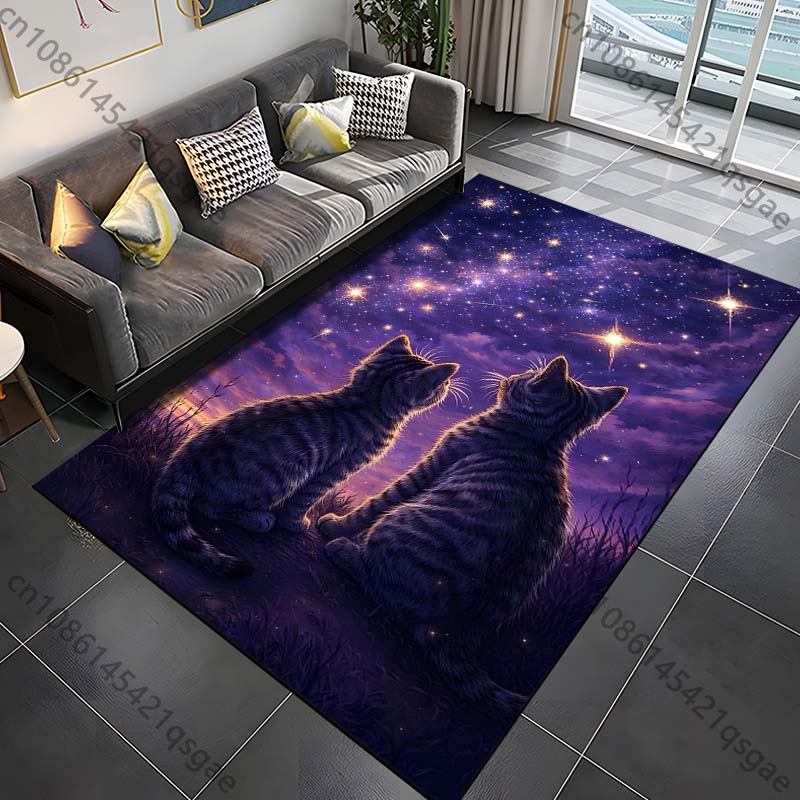 1PC Two cats gaze at stars Print Carpet Rug for Living Room Bedroom Sofa Doormat Home Decor Non-slip Floor Mat