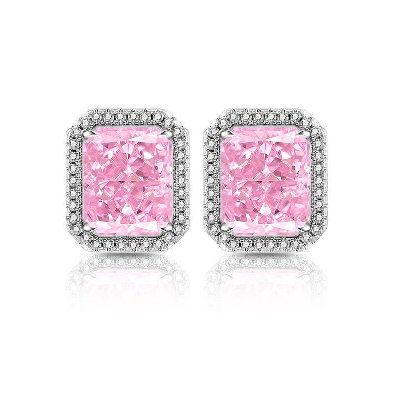 925 Sterling Silver Ice Flower Cut Rectangular Stud Earrings High Carbon Diamond Earrings Birthday Anniversary Party Gift
