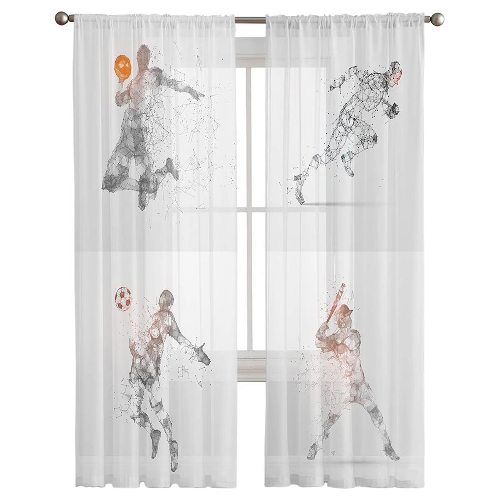 Ball Game Pose Printed Tulle Curtains Fashion Sheer Window Drapes for Living Room Balcony Modern Home Decor