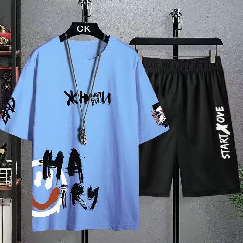 Men's T-shirt Sets Fashion Casual Tee Beach Shorts  Suit for Men Summer Harajuku Male Streetwear Sports and Leisure Tops Clothes