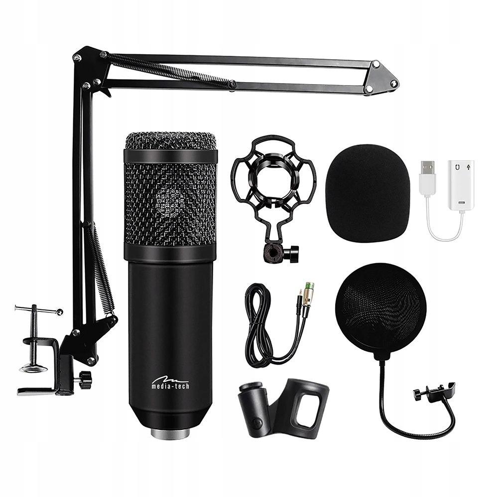 STUDIO&STREAMING MICROPHONE - Professional condenser microphone set (silver mesh) for streaming and studio recordings
