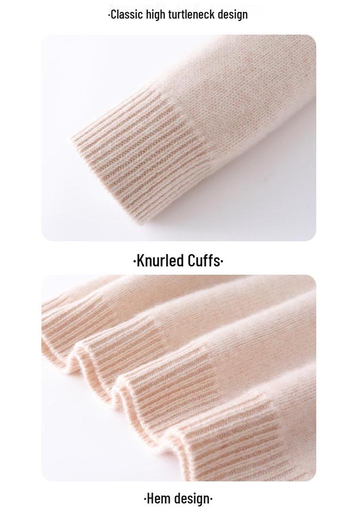 Женский вязаный свитер из кашемира с высоким воротником, Осень/Зима 2024: Теплый, плотный базовый слой с длинными рукавами