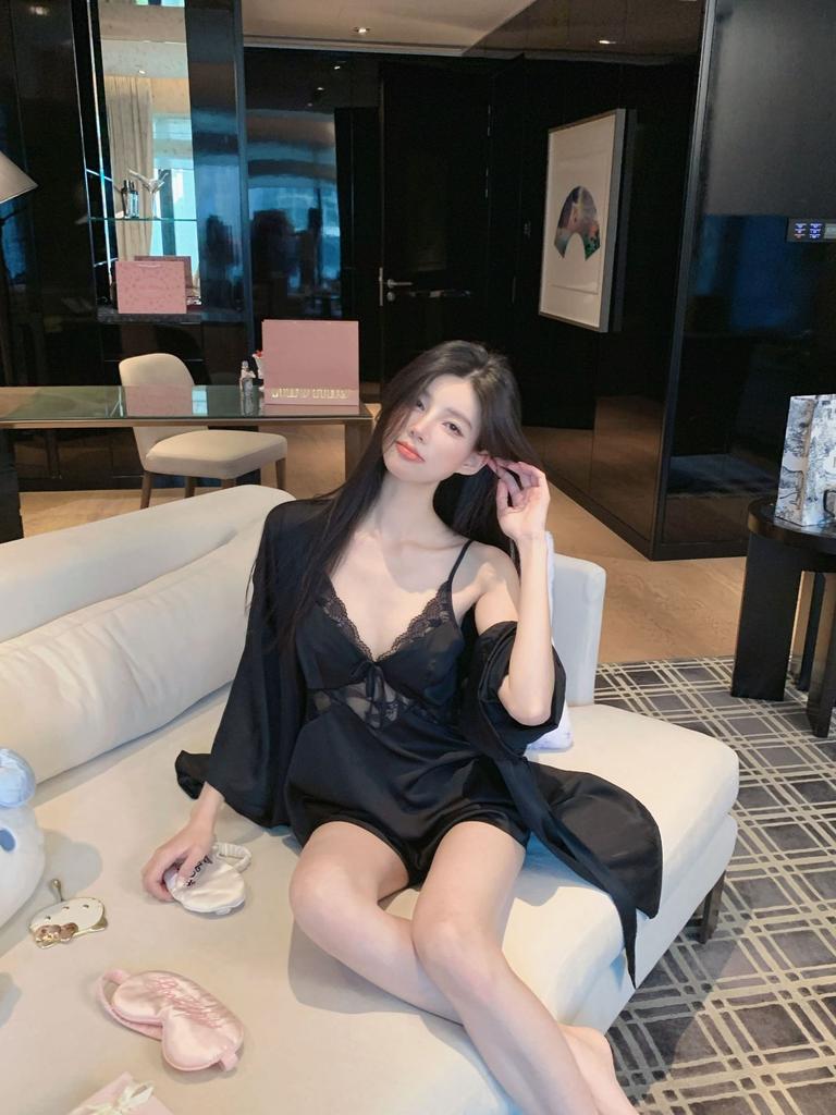 Ice silk pajamas women's summer girl pure desire suspender shorts loungewear set lace sexy temptation pajamas women