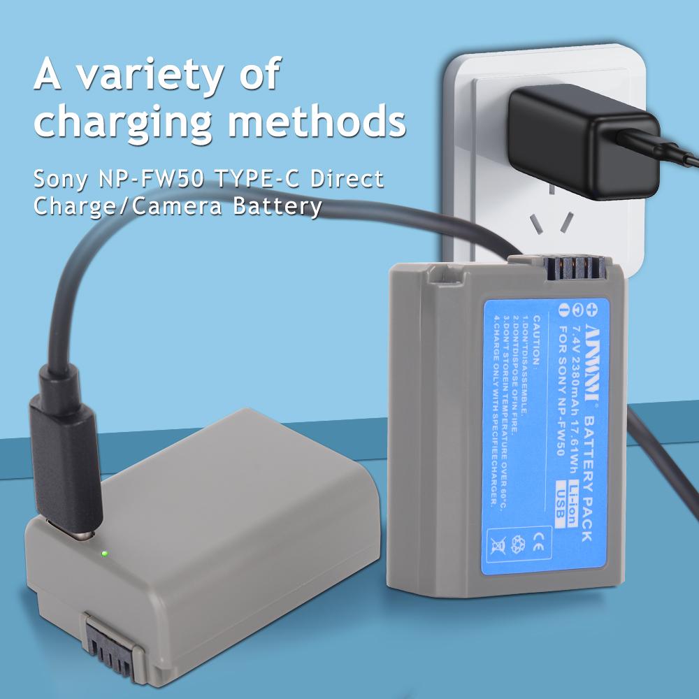 AJNWNM 7.4V 2380mAh USB NP-FW50 NP FW50 NPFW50 Аккумулятор для Sony Alpha a 6500a 6300 A6000 A5000 A3000 NEX-3 a7R a7S NEX-7