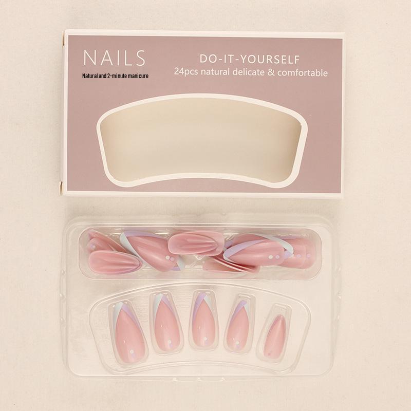 Миндалевидные Короткие Французские Минималистичные Съемные Наклейки для Ногтей Пресс-Он - 24 Штуки