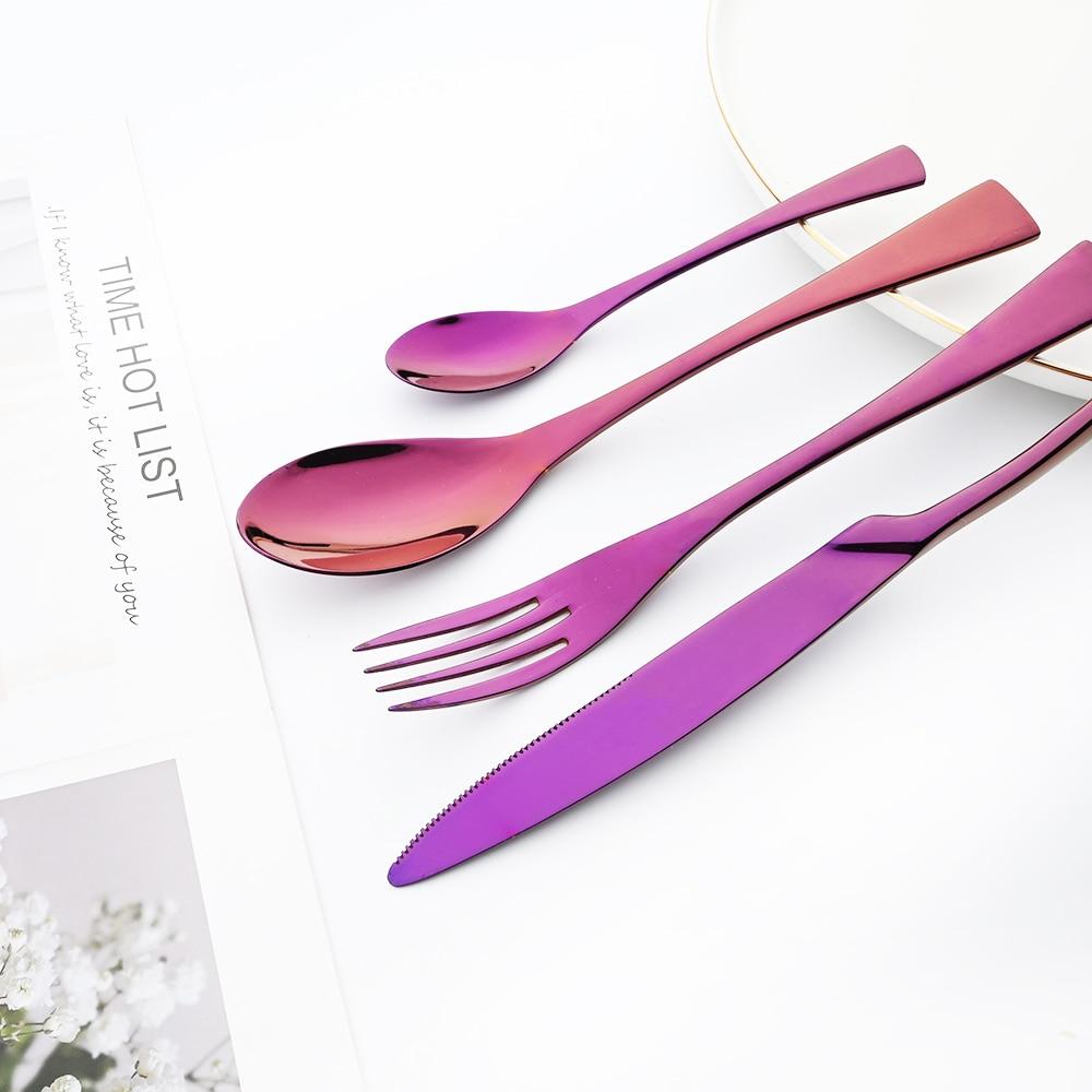 Фиолетовый столовая посуда из нержавеющей стали 304, зеркало, роскошные столовые приборы, нож, вилка, ложка, посуда, западная еда, ресторан, можно мыть в посудомоечной машине