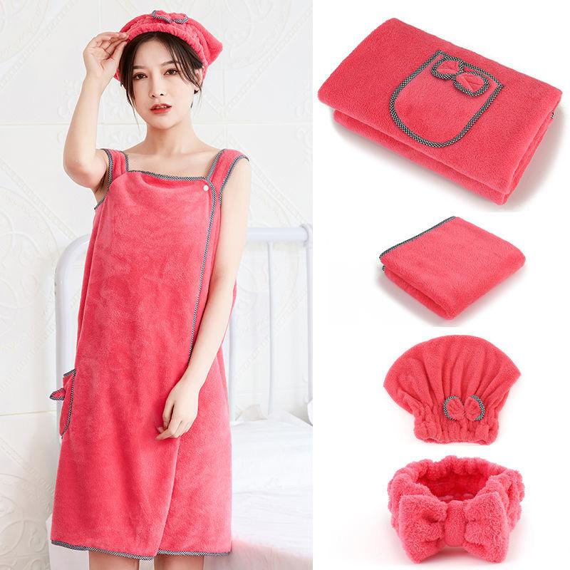 Банные полотенца можно использовать для впитывания воды и предотвращения выпадения волос.. Взрослые домашние купальные халаты из кораллового флиса плюс хлопковые мягкие полотенца