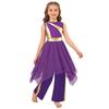 Girls Metallic Patchwork Sleeveless Dress Lyrical Dance Outfit Wide Leg Pants