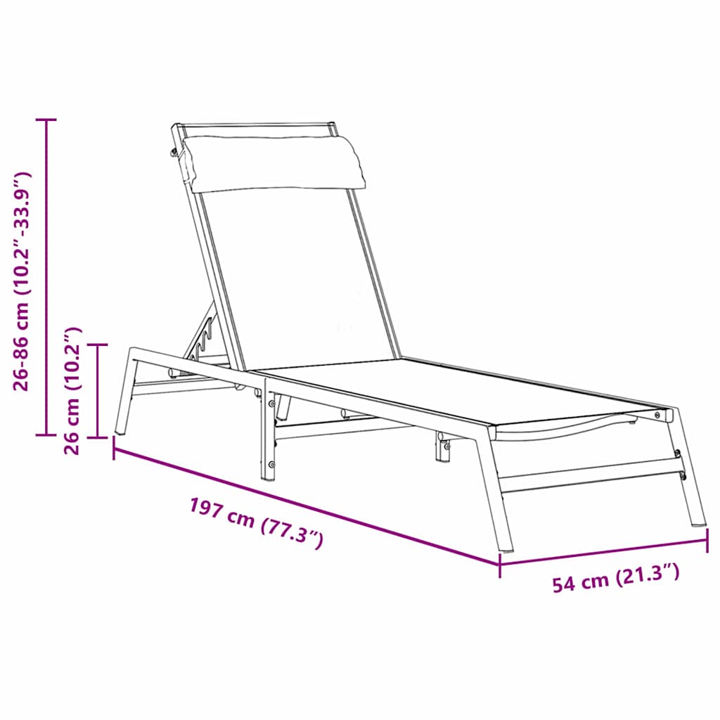Sun Lounger Black and Anthracite 197 x 54 x 86 cm Steel