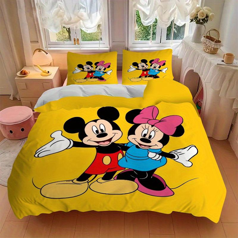 3 шт. Комплект постельного белья Микки Маус и Минни Маус Включает пододеяльник и наволочки, Подходит для всех сезонов W072