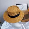 Летняя поездка 2025 года защита от УФ плоский верхний козырек картонный полый хлопчатобумажная и льняная тесьма соломенная шляпа
