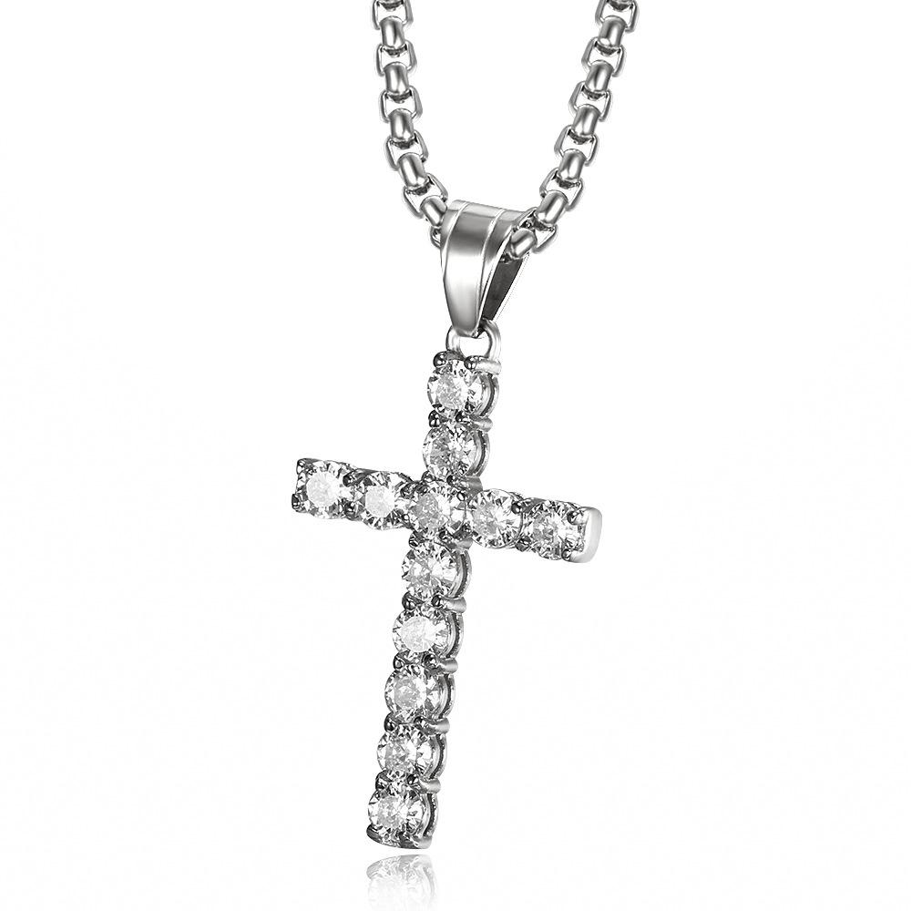 Gold Color Necklace Stainless Steel Jewelry Man Women Wedding Fashion Cross CZ Zircon Stone Pendant Necklace Christmas Gift