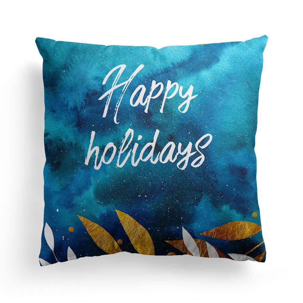 New Christmas Blue Watercolor Elk Pillow Cover  Decoration Holiday Gift Sofa Cushion  Bedroom Room Home