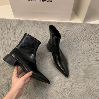 Французские темпераментные маленькие ботильоны на толстом каблуке с острым носком, женская обувь 2025 осень-зима, бархатные коричневые тонкие короткие ботинки, ботинки Мартин