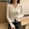 Spring and Autumn V Neck Cross Design Slim Fit Long Sleeve Knitted Bottom Sweater Top Female Loose Versatile Knitwear
