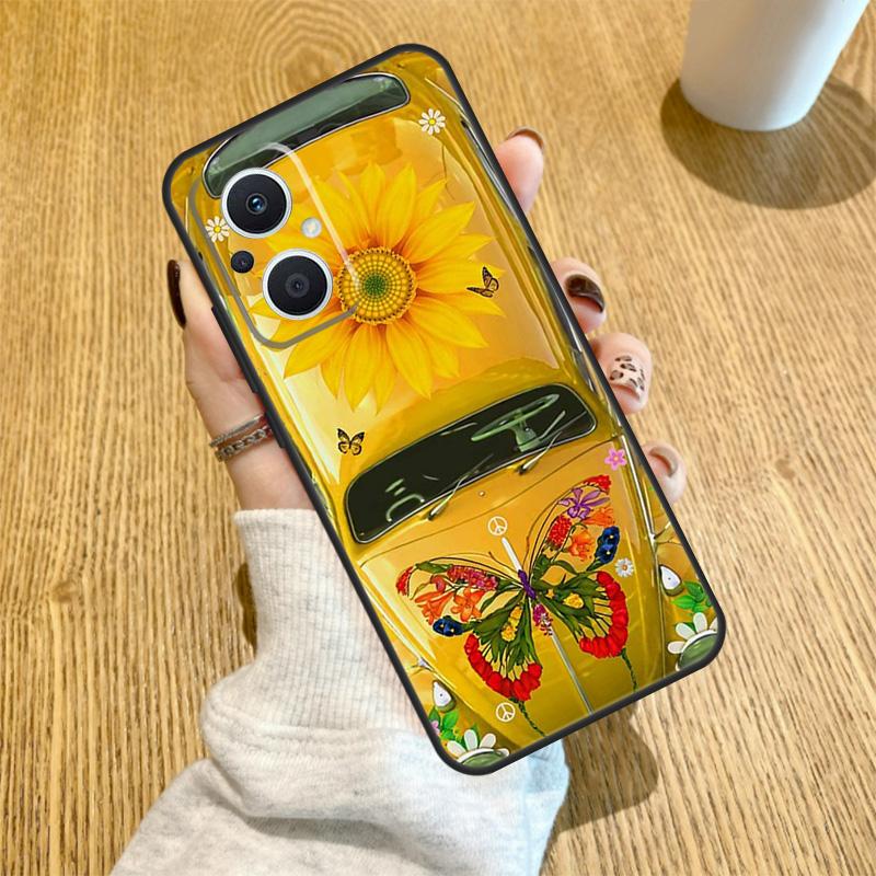 Hippie Peace Bus and Sunflower Funda For OPPO Reno 13 F 14F 12F 11F 8T 7 8 Lite 10 11 12 14 OPPO Find X5 X6 X8 X9 Pro Case