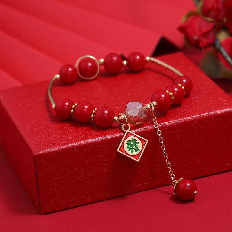 Нишевый дизайн новый изысканный браслет ретро красный кристалл простой и универсальный студенческий креативный круглый браслет женский