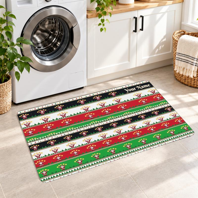 Christmas Custom Text Flannel Floor Rug Soft Kitchen Mat Personalized Non Slip Carpet