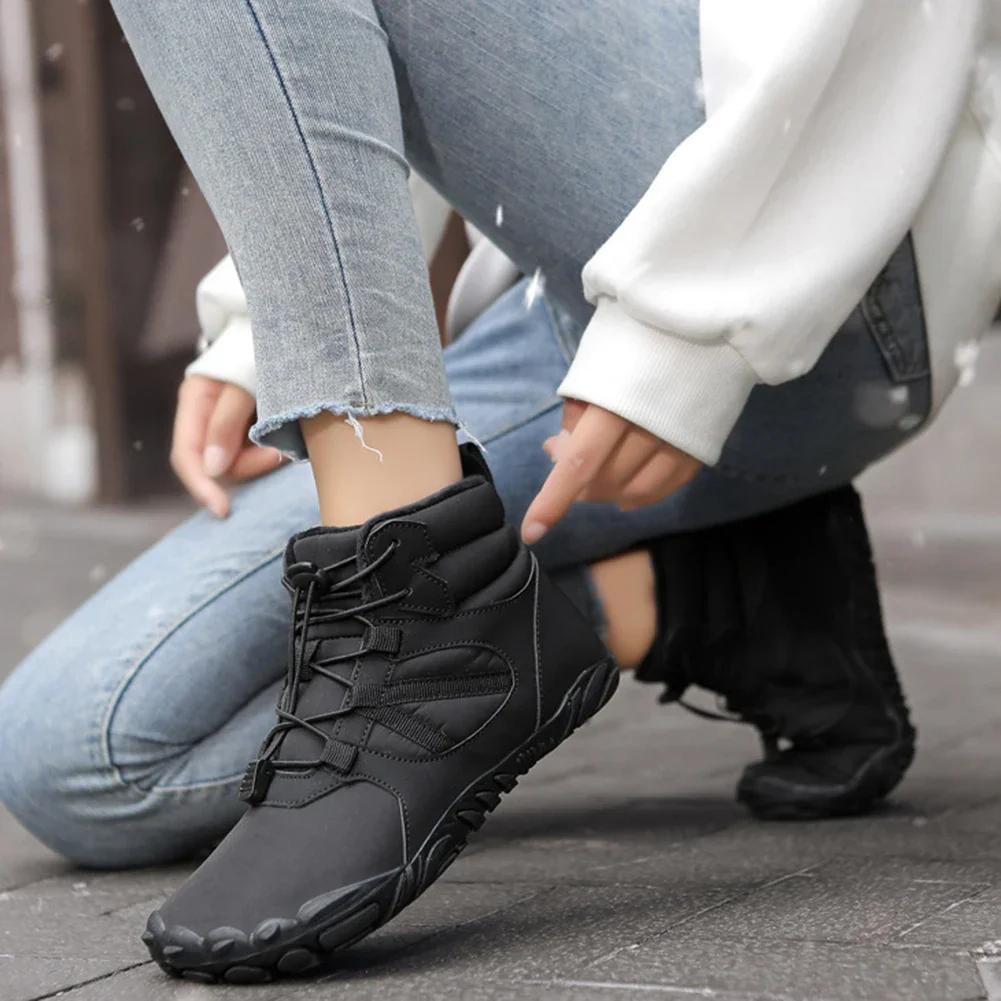 Fashion Winter Warm Snow Boots Non-Slip Jogging Sneakers Thickened Ankle Boots Waterproof High Top Barefoot Shoes for Travel Climbing