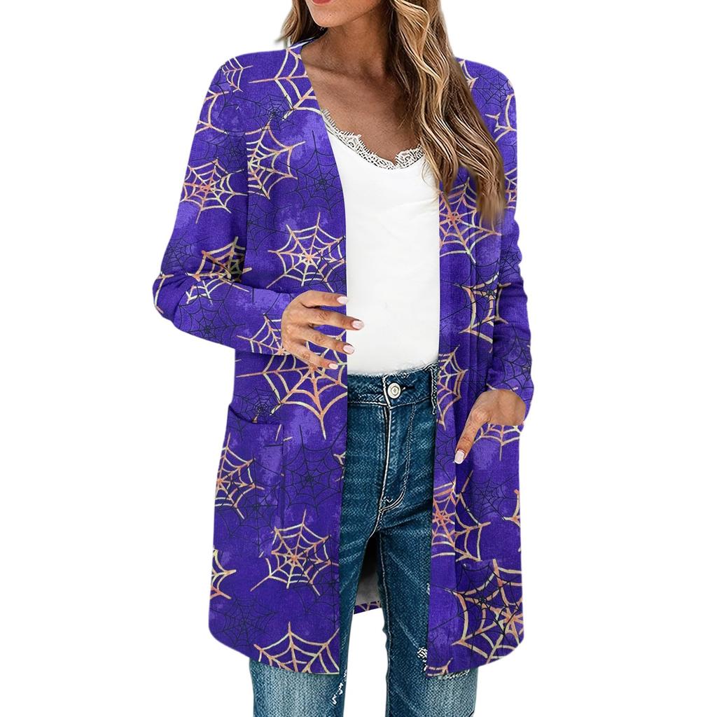 Женские легкие кардиганы с длинным рукавом и открытой передней частью, легкое винтажное пальто с длинным рукавом и принтом, с карманами