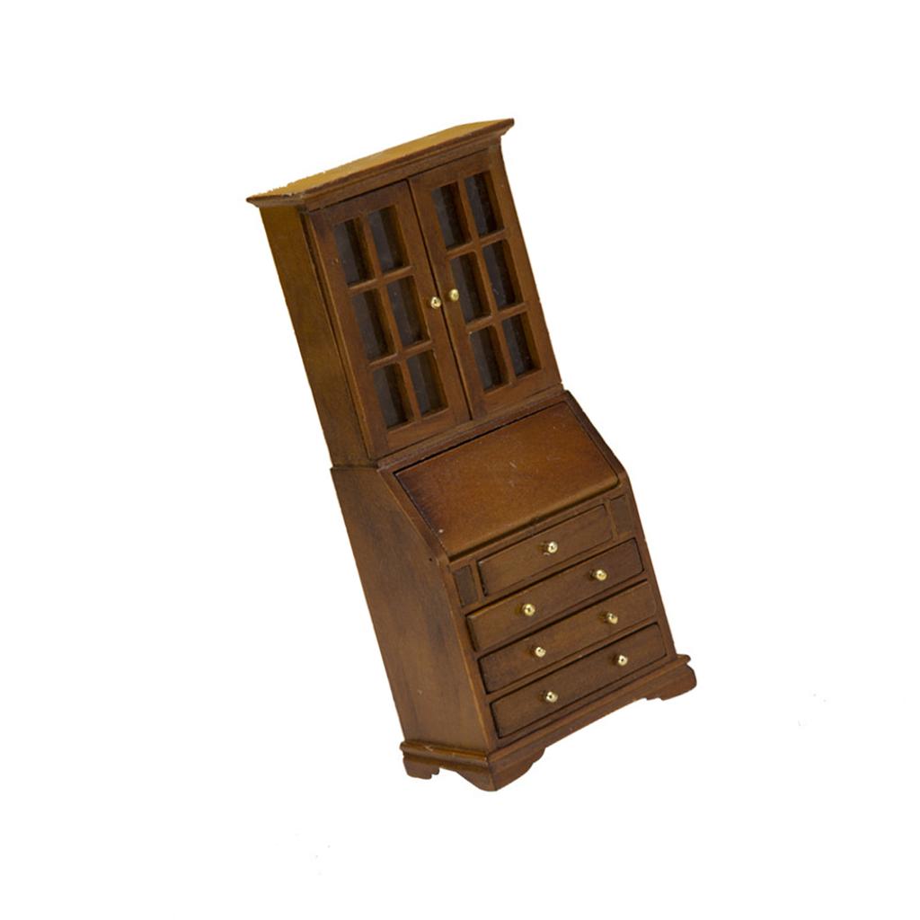 1/12 Miniature Bookshelf Wood Cabinet Dollhouse Furniture With Functional Storage Drawer For Small Books Scene Decors