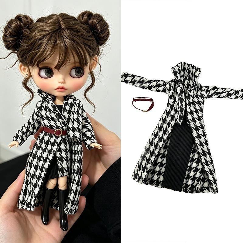 Для кук Blythe Наряд Одежда Роскошный Клетчатый Плащ Комплект Платьев Сладкая Принцесса Юбка с Бантом Одежда Для Барби OB24 Маленькая 1/6