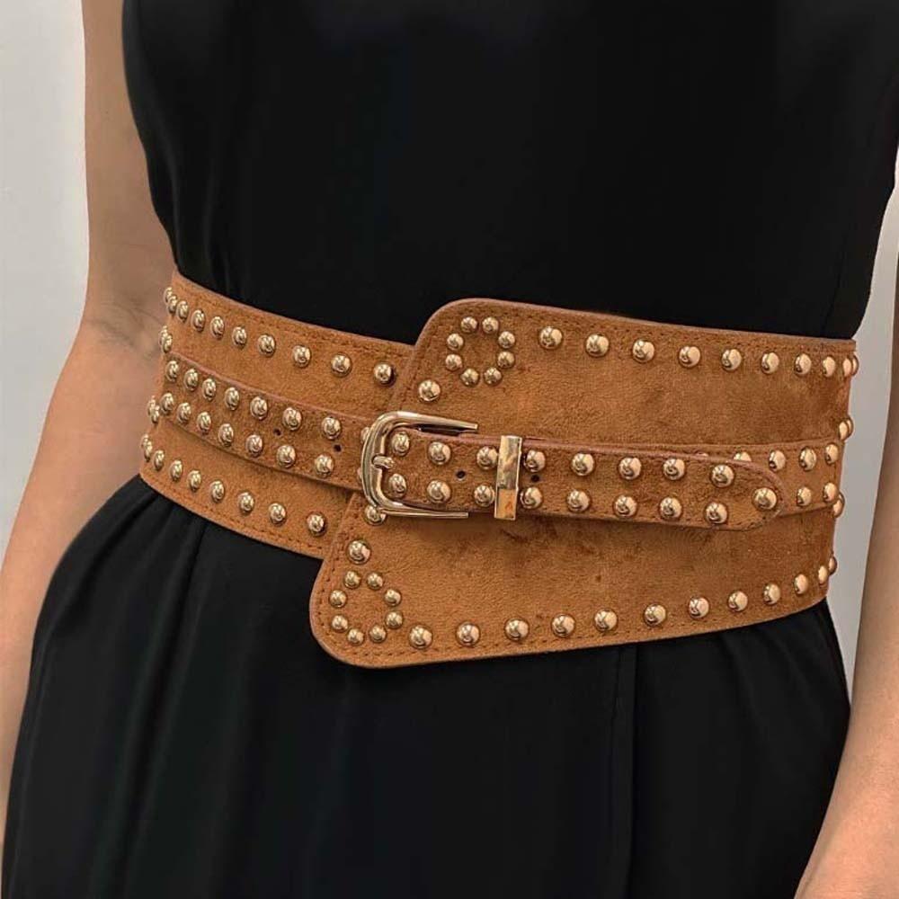 Adjustable Rivet Wide Waistbands Personalized Design Irregular Leather Belt Party