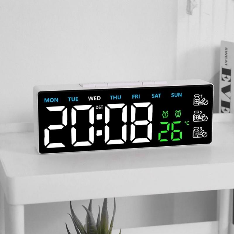 Цифровой будильник ТЕМП Дата Неделя 3 Напоминания о приеме лекарств 2 Будильника 3 Уровня Яркости USB Выход Порт для зарядки 12/24H Светодиодные часы