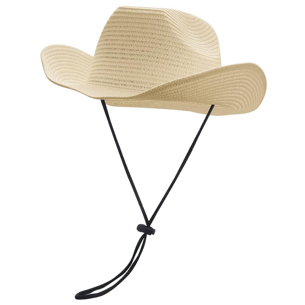CLAPE Straw Hat with Wide Brim and Chin Breathable and Popular Cowboy Hat for Outdoor and the Beach Men's Strap, Quick-Drying, Activities, Cycling,