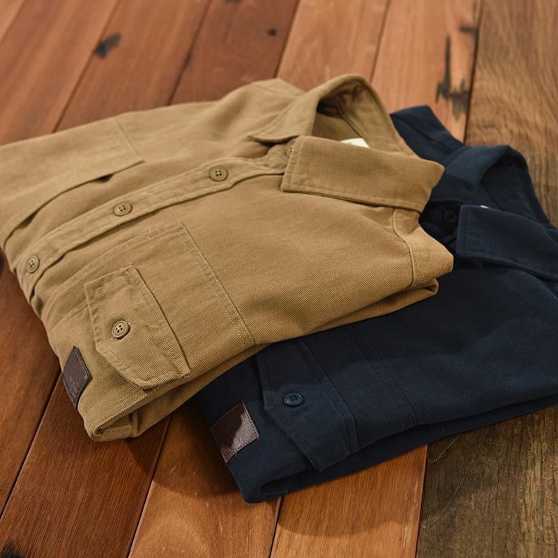 Рубашки-карго с длинным рукавом в японском стиле для мужчин, весна-осень, уличная свободная рубашка, 100% хлопок, рубашка на пуговицах, повседневная верхняя рубашка