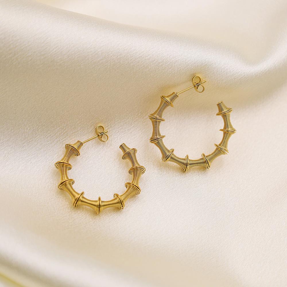 Персональные Преувеличенные Весенние Бамбуковые Серьги Легкая Роскошь Высокий Стиль Серьги-Кольца из Титановой Стали Украшения Женские Не Выцветающие