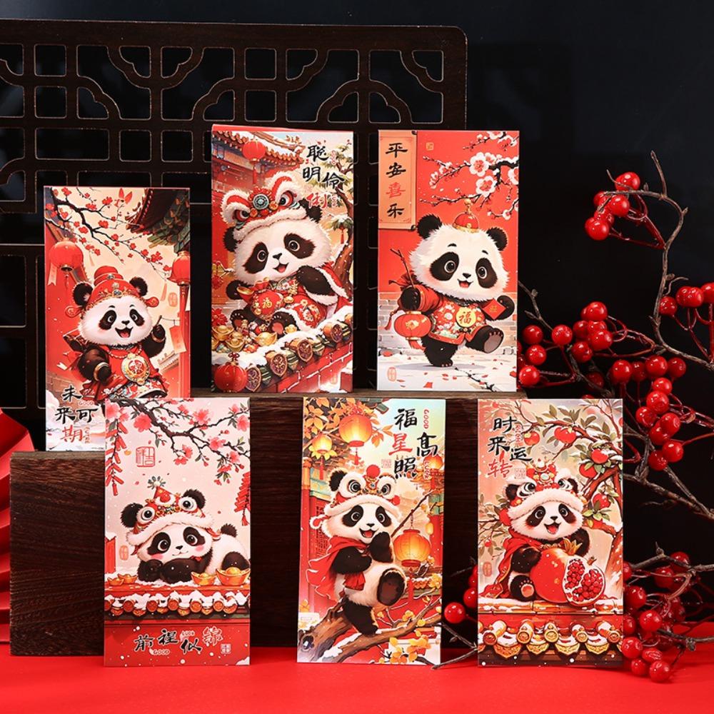 6pcs Chinese Style New Year Red Envelopes Traditional Hongbao God of Wealth Red Pocket Blessing Lucky Money Packet