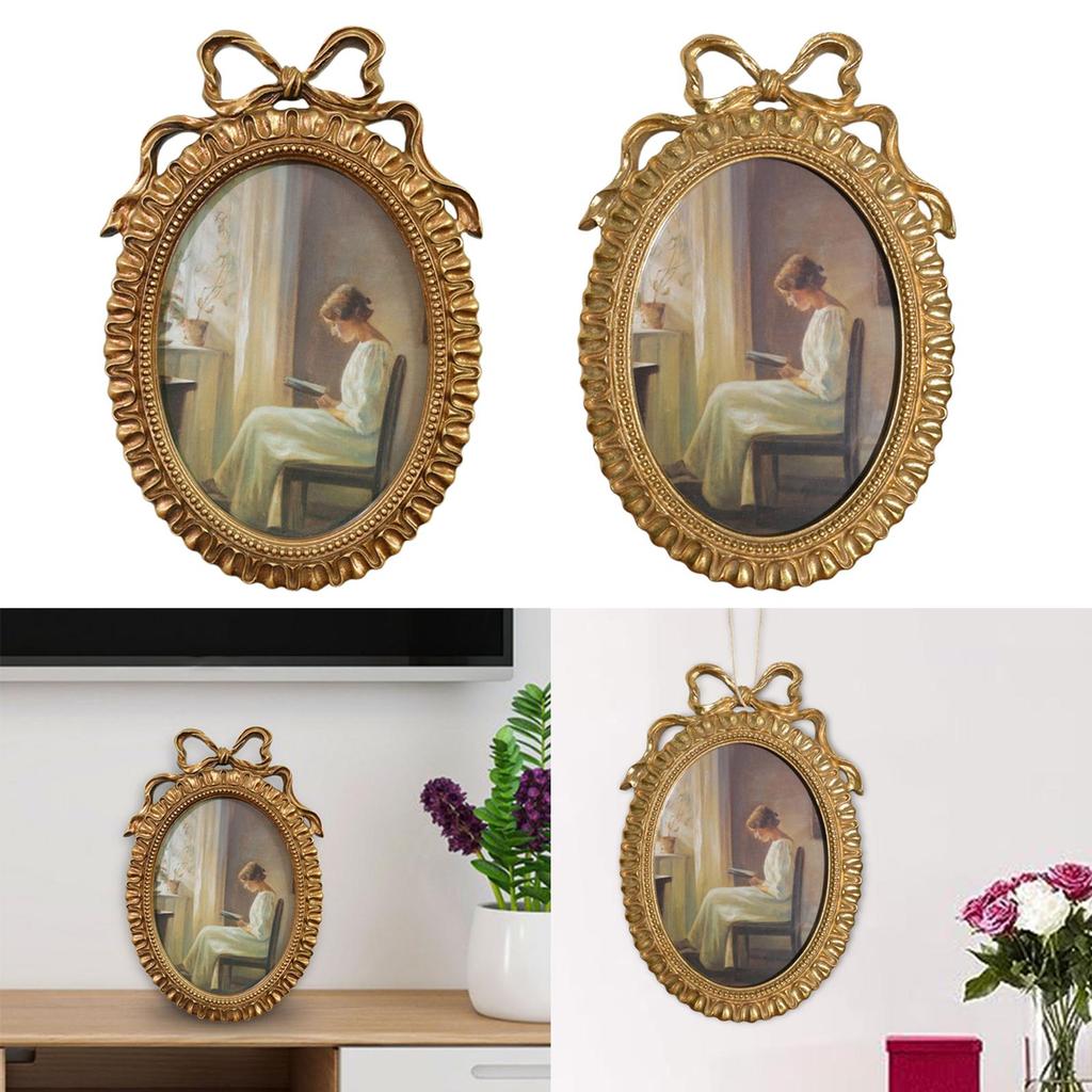Oval Photo Frame 10x6.9inch with Wall Hook Handmade Retro Styled Photo Gallery Art Old Fashioned for Weddings Decor Accessory