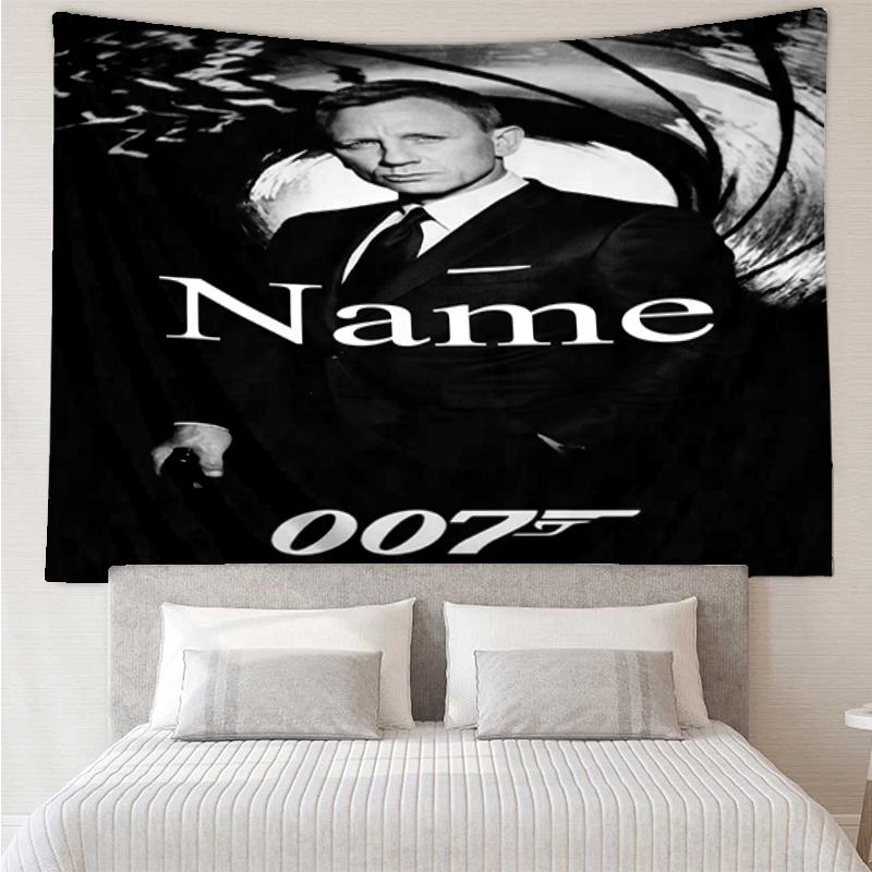 Custom Name 007 James Bond Print Tapestry, Backdrop, Easy Setup, Ideal for Bedroom, Office & Living Room, with Aesthetic Wall Hanging Decor.