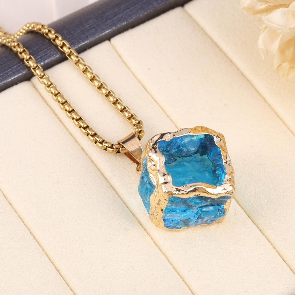 1Pc, Reiki Healing Crystal Necklace Pendant, Geometric Style Square Energy Natural Stone Chain Necklaces for Women Men Christmas Jewellery Gifts