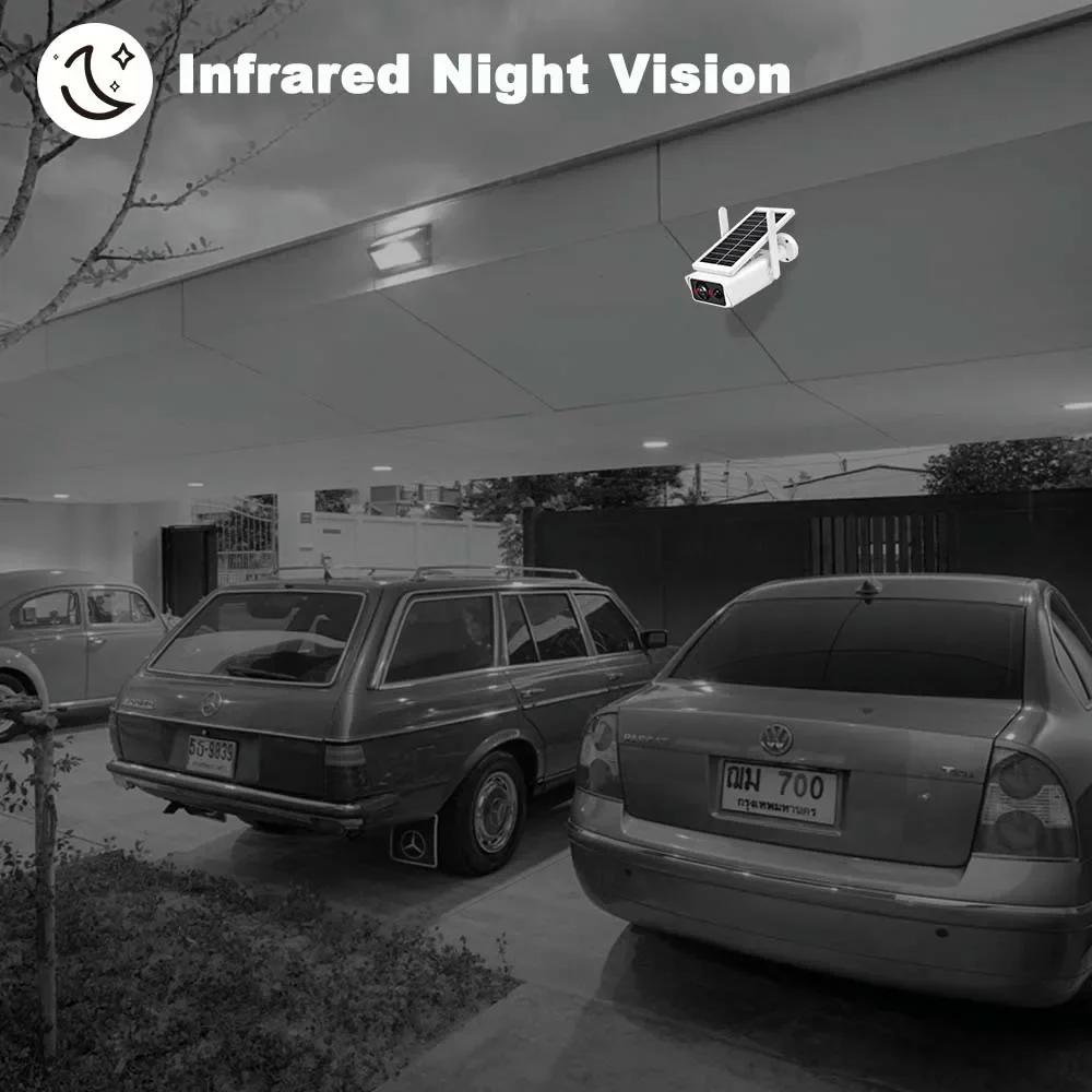 4 МП Солнечная камера WiFi Уличная 100° Широкий угол обзора Защита безопасности Беспроводное наблюдение Цилиндрические IP-камеры Обнаружение PIR ИК Ночное видение Новая