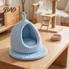 Plush Parrot Bed Hanging Nest Bed, Winter Striped Water Drop Shape Cozy Cave with Removable Cushion, Bird Cage Hammock for Budgerigar Cockatiel