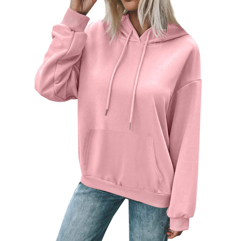 Женский модный осенне-зимний однотонный повседневный свободный свитер с длинными рукавами и капюшоном