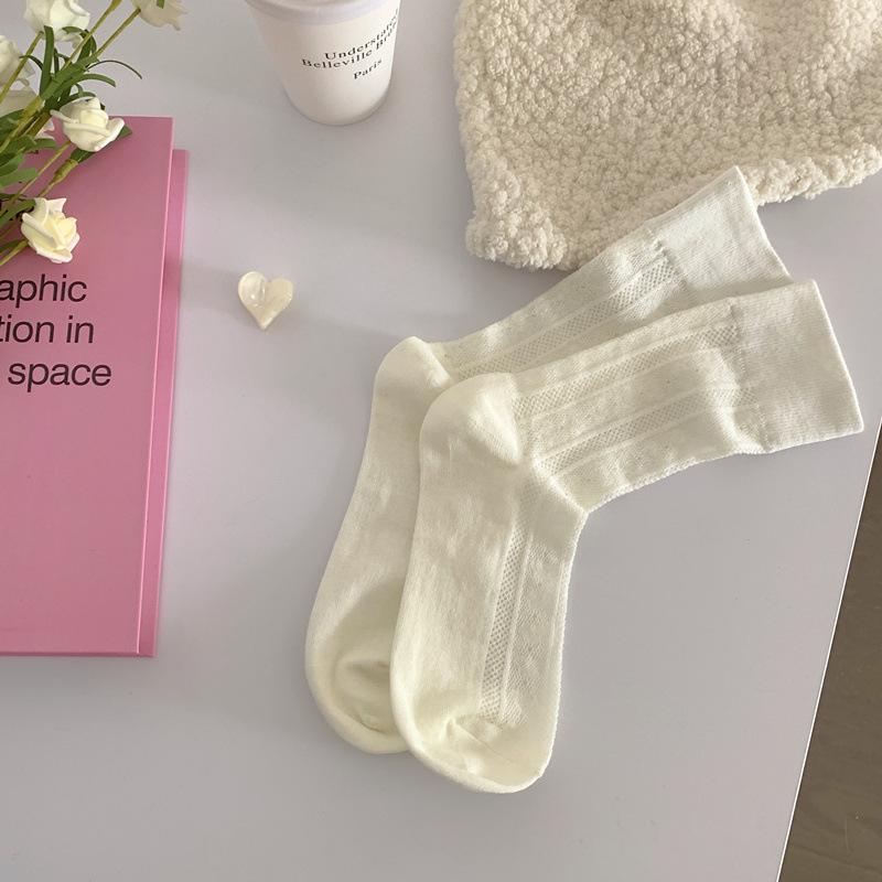 Женские носки средней длины из хлопка — модный однотонный цвет, весна/осень, в стиле японских конфет