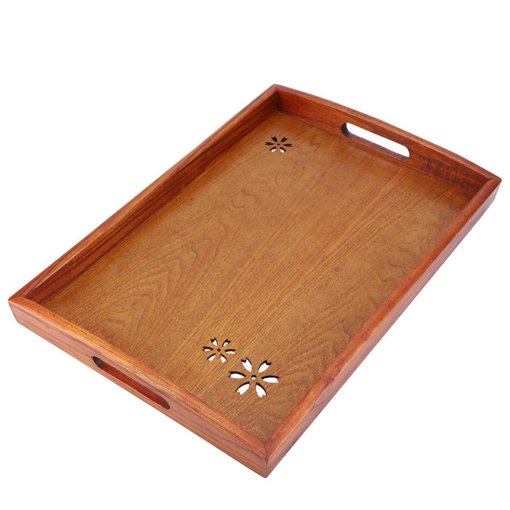 Solid Wood Tea Serving Tray Handcrafted Finish Cherry Blossom Tray Food Serving