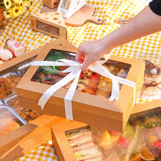 2 шт. ланч-боксы с ручкой для переноски маслостойкая прозрачная видимая крышка водонепроницаемый одноразовый контейнер одноразовый гофрированный